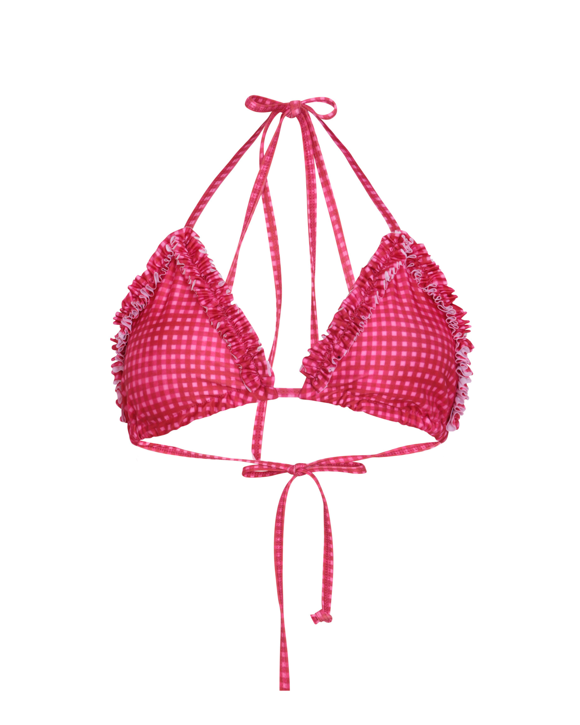 Flounce & Frill Bikini Top - Pink Gingham